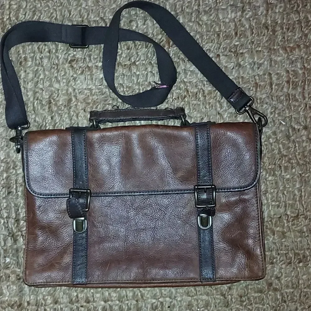 Vintage Fossil Leather Crossbody Messenger Laptop Bag